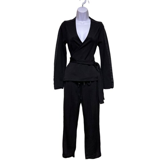 Good American Women's Glam Suit Wrap Top Pull On Pants Black Viscose Medium - Picture 2 of 14